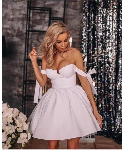 Cold Shoulder Homecoming Dress Satin Cocktail Party Dress Puffy A Line Short Club Gown PE77 Silver $28.55 Dresses