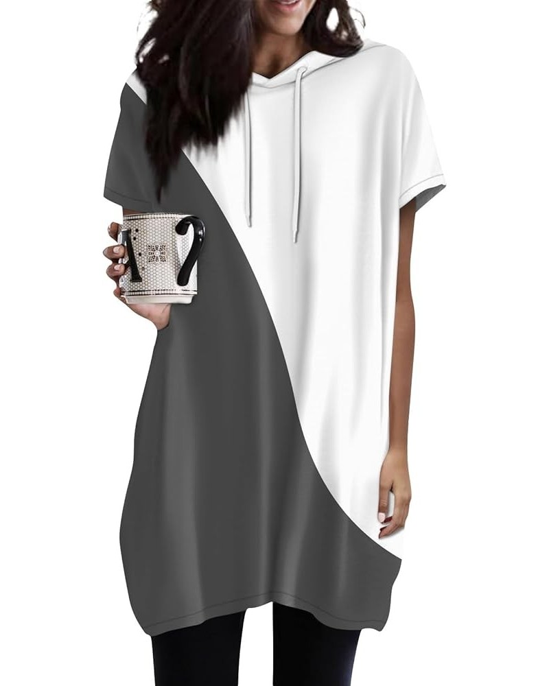 Womens Summer Oversized Hoodies Casual Short Sleeve Shirts 2024 Fashion Drawstring Lightweight Tunic Tops Ac-dark Gray $7.50 ...