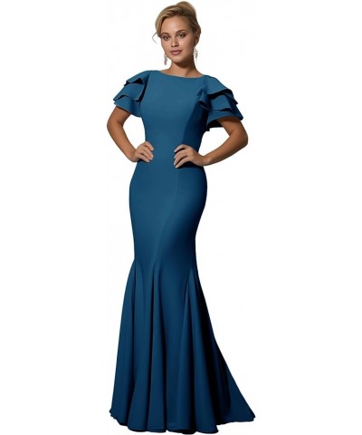 Mother of The Bride Dresses Long - Satin Rullfes Sleeves Mermaid Evening Gowns Deep Teal B $49.39 Dresses