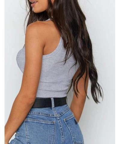 Women's Round Neck Basic Racerback Camisole Rib-Knit Solid Sleeveless Crop Tank Tops Grey $10.79 Tanks