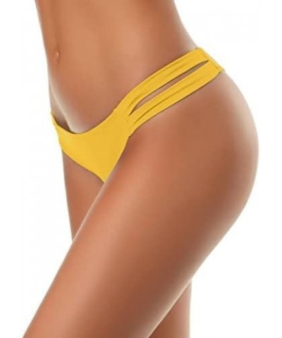 Bikini Bottoms Strappy Low Rise Brazilian Thong Sexy Swim Bottom for Women Lily Yellow $11.95 Swimsuits