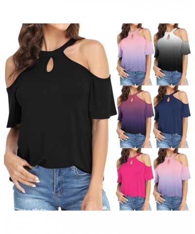 Women's Casual Gradient V-Neck Short Sleeve Loose T-Shirt Tops Workout Shirts for Women Women Tops S3hot Pink $13.98 Blazers