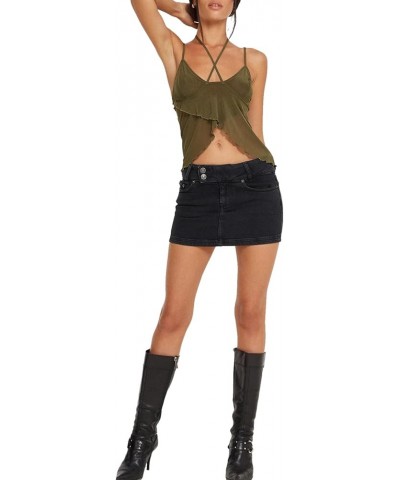 Y2k Sexy See Through Mesh Sheer Tank Tops Women Spaghetti Strap Backless Going Out Cami Crop Top Lace Streetwear B Army Green...