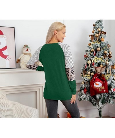 Christmas T Shirt Womens Merry and Bright Shirt Xmas Leopard Print Tree T-Shirt Holiday Graphic Tee Tops Green $10.93 T-Shirts