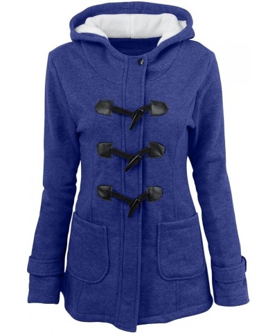 Women's Sherpa Lined Toggle Duffle Coat Fleece Hooded Warm Jacket Sweatshirt Horn Button Thicken Plus Size Coat C_blue $9.17 ...