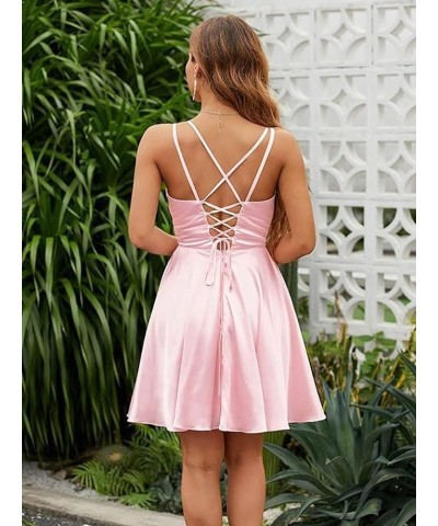 Satin Homecoming Dresses for Teens Short Spaghetti Straps V Neck Prom Party Cocktail Gowns with Pockets Watermelon $34.79 Dre...