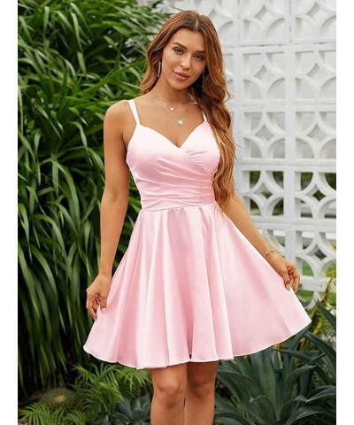 Satin Homecoming Dresses for Teens Short Spaghetti Straps V Neck Prom Party Cocktail Gowns with Pockets Watermelon $34.79 Dre...