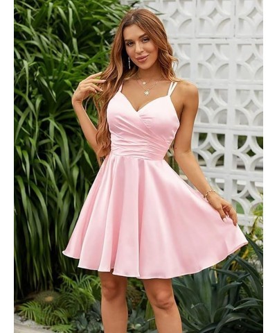 Satin Homecoming Dresses for Teens Short Spaghetti Straps V Neck Prom Party Cocktail Gowns with Pockets Watermelon $34.79 Dre...