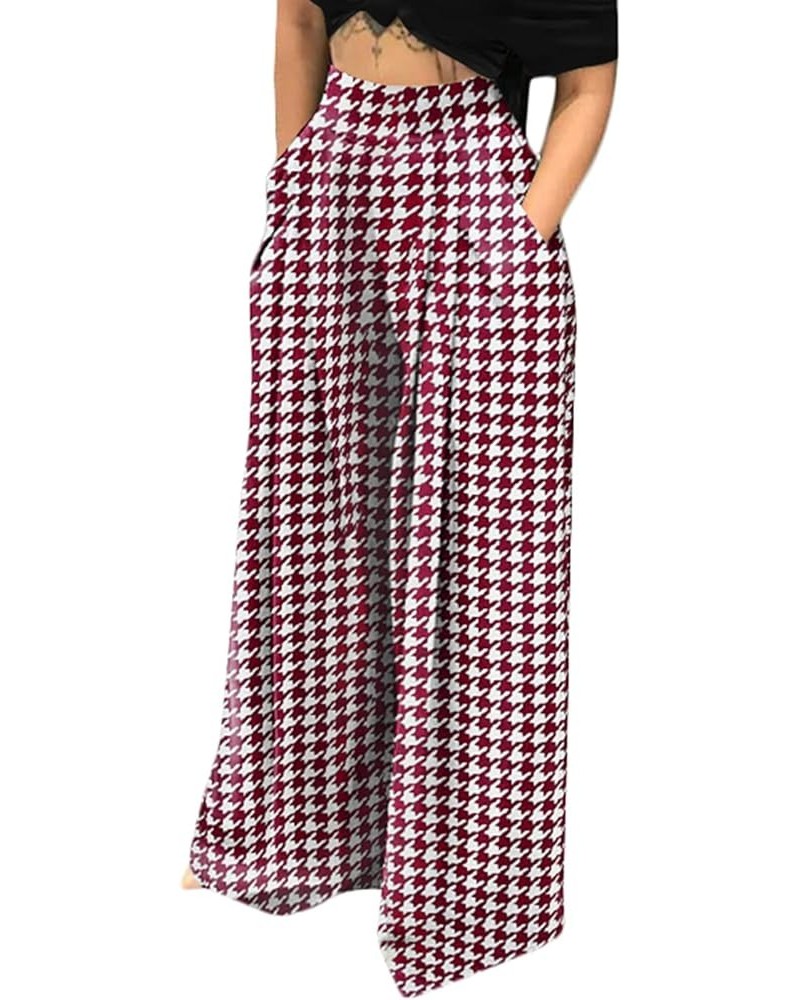 Women's Floral Print Palazzo Pants Loose Fit Elastic High Waist Long Wide Leg Trousers Plus Size 02red $12.22 Pants