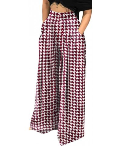 Women's Floral Print Palazzo Pants Loose Fit Elastic High Waist Long Wide Leg Trousers Plus Size 02red $12.22 Pants