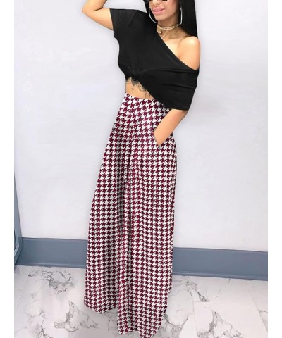 Women's Floral Print Palazzo Pants Loose Fit Elastic High Waist Long Wide Leg Trousers Plus Size 02red $12.22 Pants