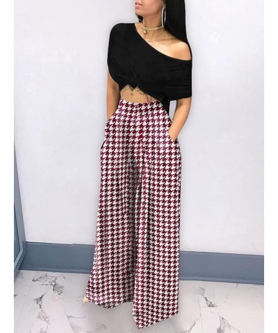 Women's Floral Print Palazzo Pants Loose Fit Elastic High Waist Long Wide Leg Trousers Plus Size 02red $12.22 Pants