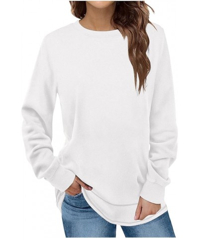 Womens Oversized Crewneck Sweatshirts Casual 2024 Long Sleeve Pullover Tops Solid Color Loose Fashion Shirts 06-white $9.17 Tops