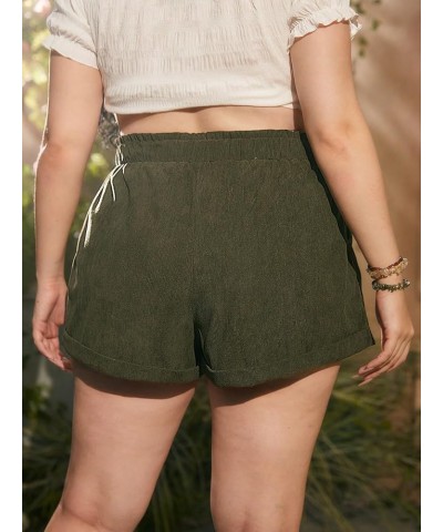 Women's High Waisted Mushroom Embroidery Wide Leg Roll Up Hem Loose Shorts Plus Army Green $12.75 Shorts