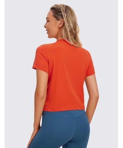 Women's Pima Cotton Short Sleeve Crop Tops High Neck Cropped Workout Tops Yoga Athletic Shirts Casual T-Shirt Brick Orange $1...