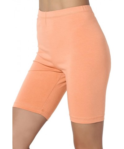 Women's Mid Thigh Stretch Cotton Span High Waist Active Basic Short Leggings Peach $9.56 Activewear