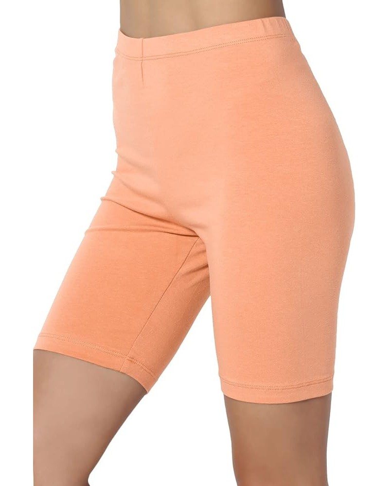 Women's Mid Thigh Stretch Cotton Span High Waist Active Basic Short Leggings Peach $9.56 Activewear