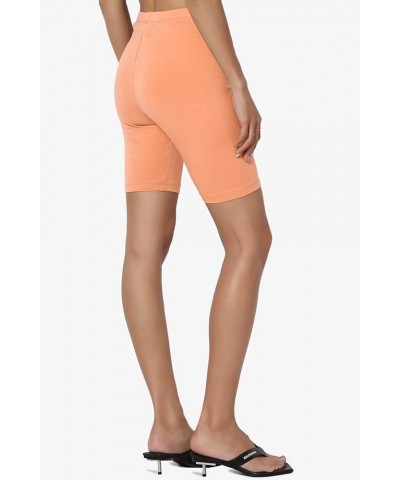 Women's Mid Thigh Stretch Cotton Span High Waist Active Basic Short Leggings Peach $9.56 Activewear