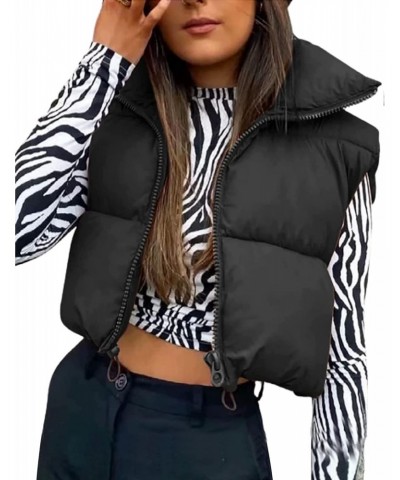Women's Winter Cropped Puffer Vest Lightweight Sleeveless Warm Outerwear Black Puffer Vest Padded Gilet(0650-BlackX1-XL) $17....