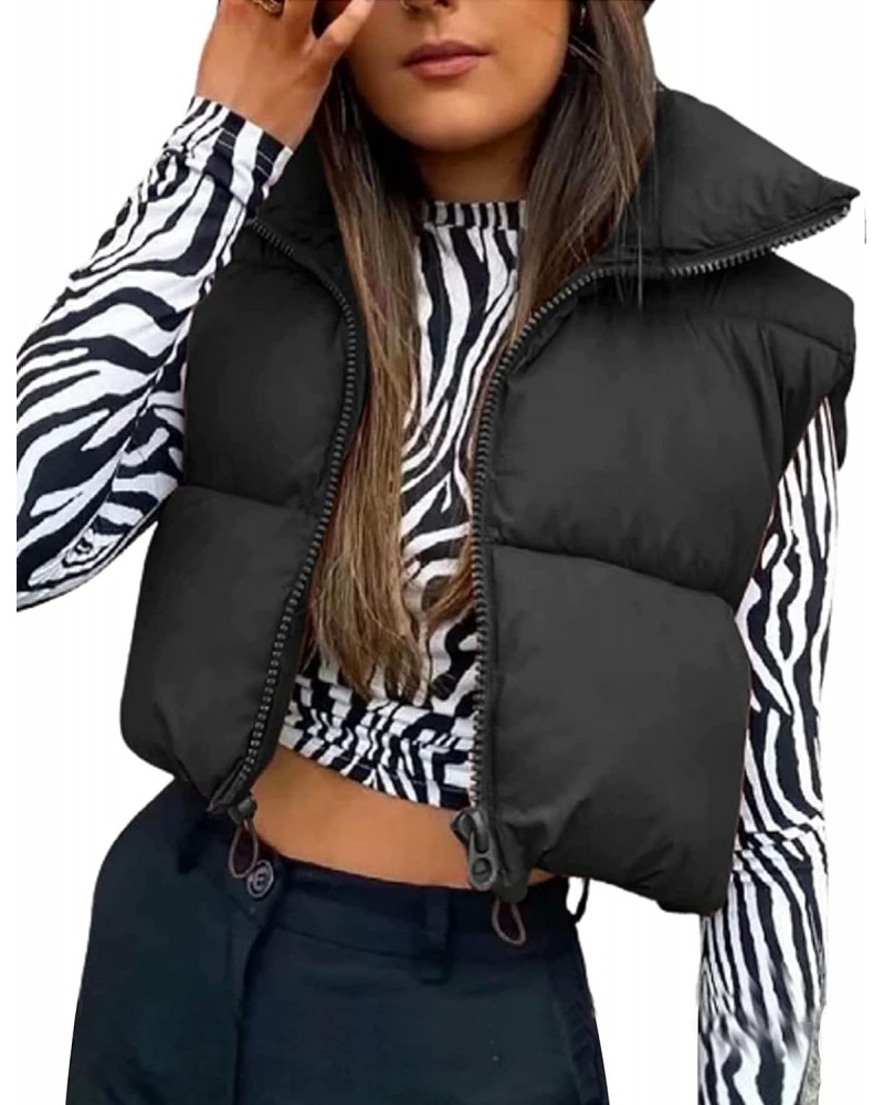 Women's Winter Cropped Puffer Vest Lightweight Sleeveless Warm Outerwear Black Puffer Vest Padded Gilet(0650-BlackX1-XL) $17....