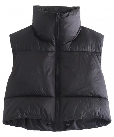 Women's Winter Cropped Puffer Vest Lightweight Sleeveless Warm Outerwear Black Puffer Vest Padded Gilet(0650-BlackX1-XL) $17....