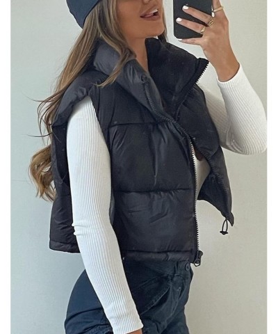 Women's Winter Cropped Puffer Vest Lightweight Sleeveless Warm Outerwear Black Puffer Vest Padded Gilet(0650-BlackX1-XL) $17....