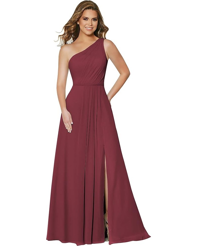 One Shoulder Bridesmaid Dresses for Women Chiffon Split Formal Dress for Women with Pockets Desert Rose $26.40 Dresses