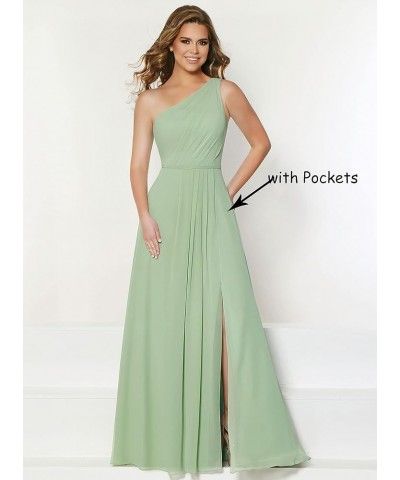 One Shoulder Bridesmaid Dresses for Women Chiffon Split Formal Dress for Women with Pockets Desert Rose $26.40 Dresses