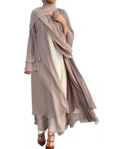 Women's Chiffon Muslim Cardigan Kaftan East Arabian Abaya Dress Casual Islamic Cover Up Long Dresses Khaki $27.13 Swimsuits