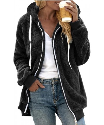 Women's Winter Fuzzy Fleece Jacket Color Block Zip Up Cardigan Coats Oversized Fluffy Sherpa Outerwear with Pockets 05-black ...