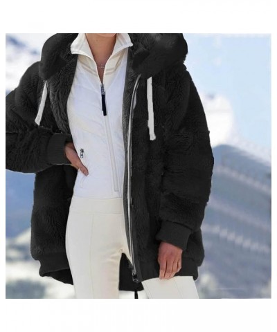 Women's Winter Fuzzy Fleece Jacket Color Block Zip Up Cardigan Coats Oversized Fluffy Sherpa Outerwear with Pockets 05-black ...