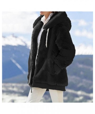 Women's Winter Fuzzy Fleece Jacket Color Block Zip Up Cardigan Coats Oversized Fluffy Sherpa Outerwear with Pockets 05-black ...