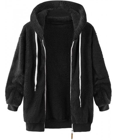 Women's Winter Fuzzy Fleece Jacket Color Block Zip Up Cardigan Coats Oversized Fluffy Sherpa Outerwear with Pockets 05-black ...