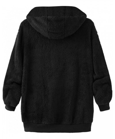 Women's Winter Fuzzy Fleece Jacket Color Block Zip Up Cardigan Coats Oversized Fluffy Sherpa Outerwear with Pockets 05-black ...