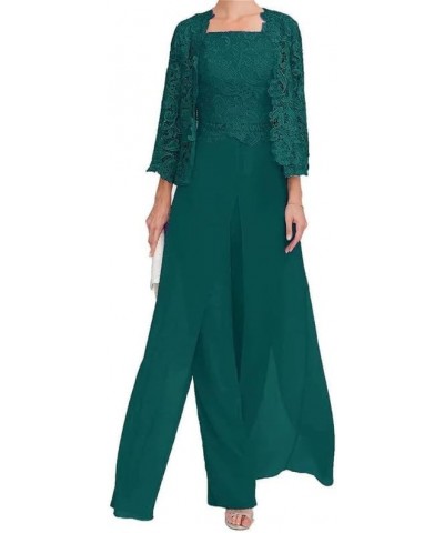 Mother of The Bride Pants Suits 3 Pieces Mother of The Bride Dresses with Jacket Lace Formal Evening Gowns Peacock $27.20 Suits