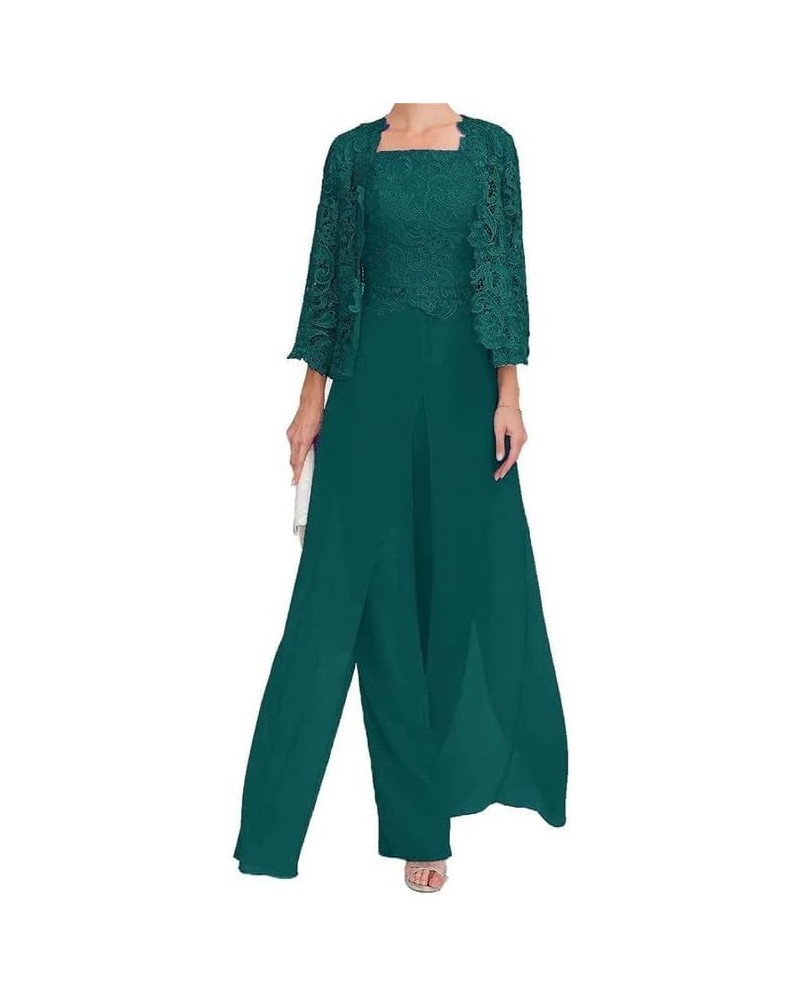 Mother of The Bride Pants Suits 3 Pieces Mother of The Bride Dresses with Jacket Lace Formal Evening Gowns Peacock $27.20 Suits