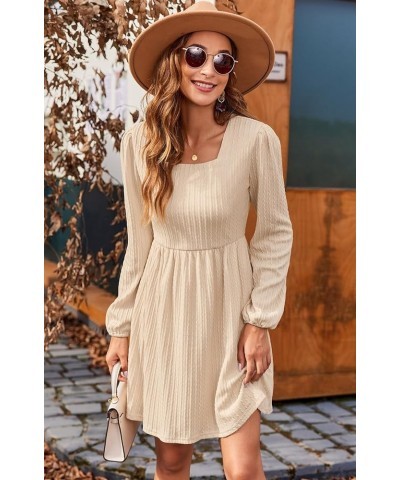 Womens Long Sleeve Knit Dress Square Neck Knee Length Casual Babydoll Fall Dresses 2023 Beige $13.51 Dresses