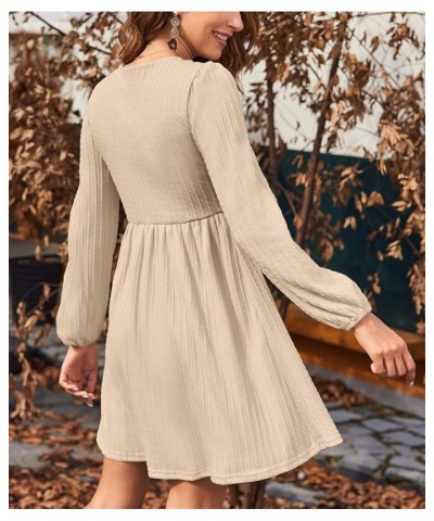 Womens Long Sleeve Knit Dress Square Neck Knee Length Casual Babydoll Fall Dresses 2023 Beige $13.51 Dresses