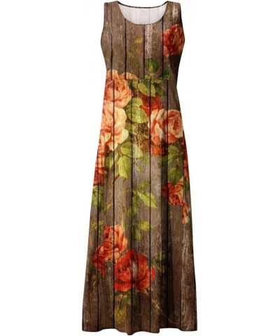 Casual Dresses for Women Summer Sleeveless Floral Print Tank Sundress Pleated T-Shirt Cotton Dress with Pockets 3-brown $11.4...