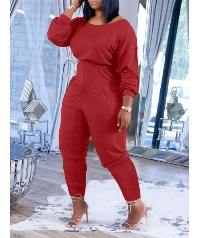 Casual One Piece Loose Jumpsuit for Women Summer Plus Size Overalls Off Shoulder Pockets Romper 9023-red $22.79 Overalls