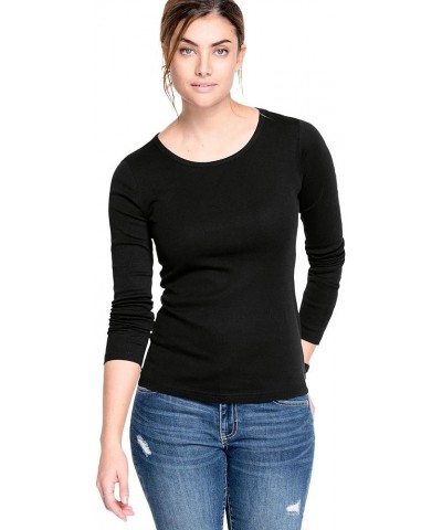 Women's Plus Size Three-Quarter Sleeve Scoop Neck Tee T-Shirt Black $16.21 T-Shirts