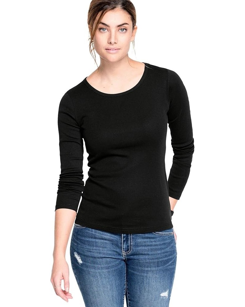 Women's Plus Size Three-Quarter Sleeve Scoop Neck Tee T-Shirt Black $16.21 T-Shirts