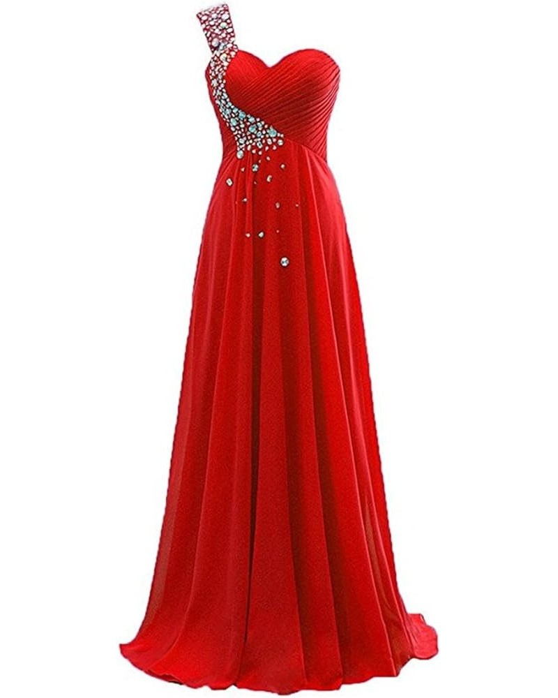 Women's One Shoulder Chiffon Floor-Length Evening Formal Prom Dresses Long Red $36.26 Dresses