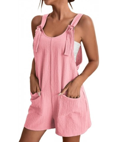 Short Jumpsuits for Women Dressy Cotton Linen Rompers Tie Knot Strap Overalls Jumpsuit Shorts Tie Shoulder Strap Short Pink $...