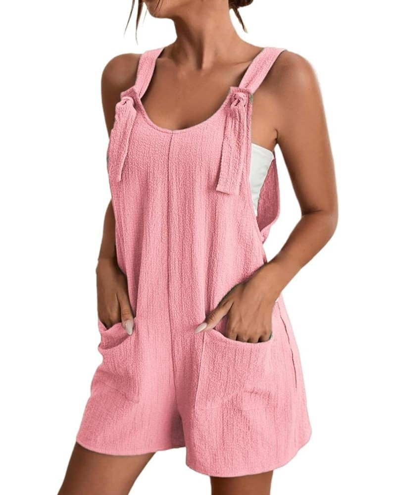 Short Jumpsuits for Women Dressy Cotton Linen Rompers Tie Knot Strap Overalls Jumpsuit Shorts Tie Shoulder Strap Short Pink $...