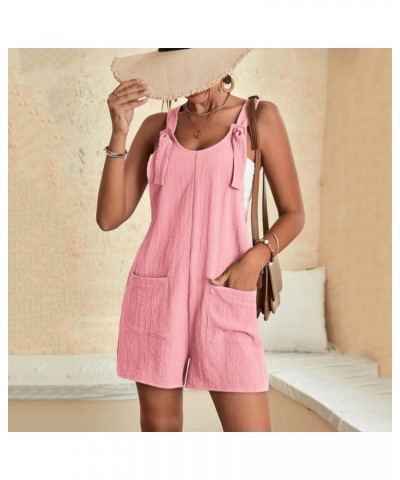 Short Jumpsuits for Women Dressy Cotton Linen Rompers Tie Knot Strap Overalls Jumpsuit Shorts Tie Shoulder Strap Short Pink $...