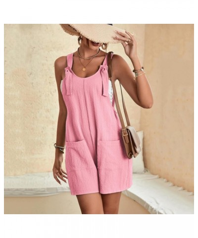 Short Jumpsuits for Women Dressy Cotton Linen Rompers Tie Knot Strap Overalls Jumpsuit Shorts Tie Shoulder Strap Short Pink $...