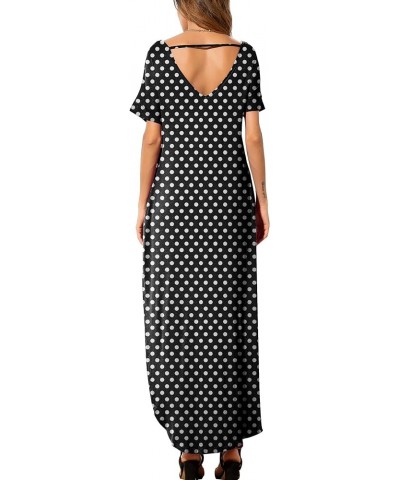 Women's Casual Loose Pocket Long Dress Short Sleeve Split Maxi Dresses 32 Fp Polka Dot Black $13.44 Dresses