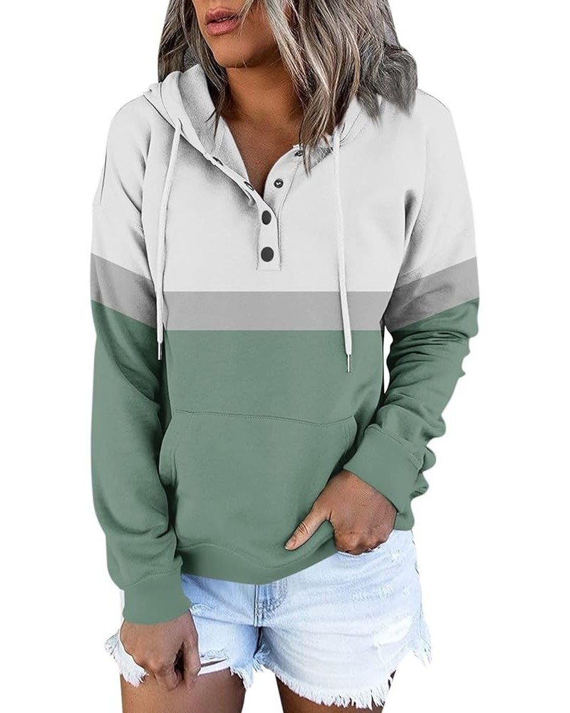 Womens Fall Fashion 2023,Womens Casual Patchwork Button Long Sleeve Hoodies Pullover Drawstring Pocket Sweatshirt 4-green $9....