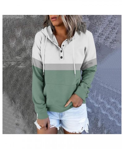 Womens Fall Fashion 2023,Womens Casual Patchwork Button Long Sleeve Hoodies Pullover Drawstring Pocket Sweatshirt 4-green $9....